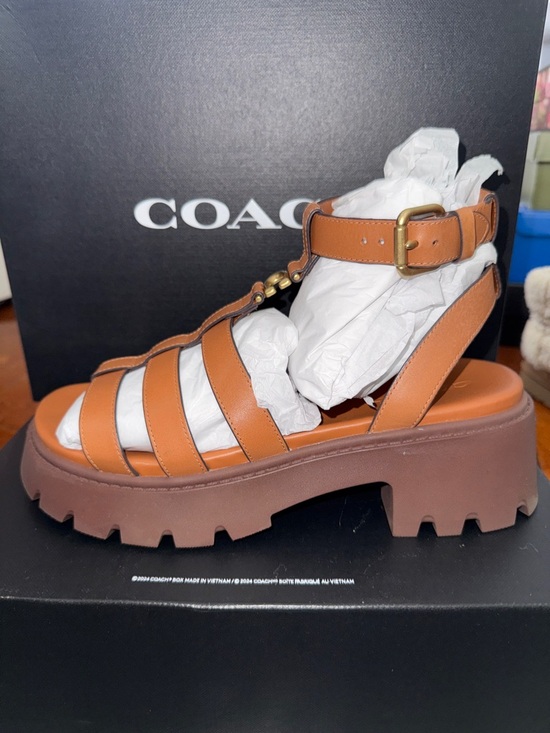 Coach Shoes - Coach Brown Leather Platform Gladiator Sandals with Gold-Tone Hardware